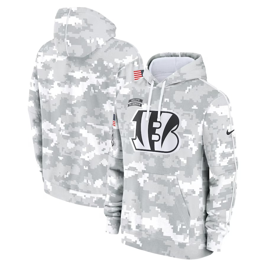 Men's Cincinnati Bengals Nike Arctic Camo 2024 Salute to Service Club Fleece Pullover Hoodie - Puhuasuan
