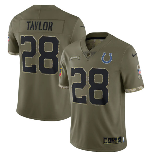Men's Indianapolis Colts #28 Jonathan Taylor 2022 Olive Salute To Service Limited Stitched Jersey - Puhuasuan