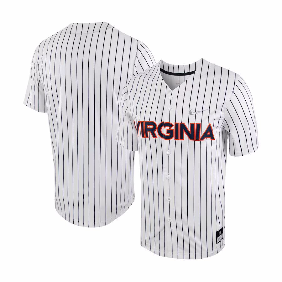 Virginia Cavaliers Nike Pinstripe Replica Full-Button Baseball Jersey - White/Navy - Puhuasuan