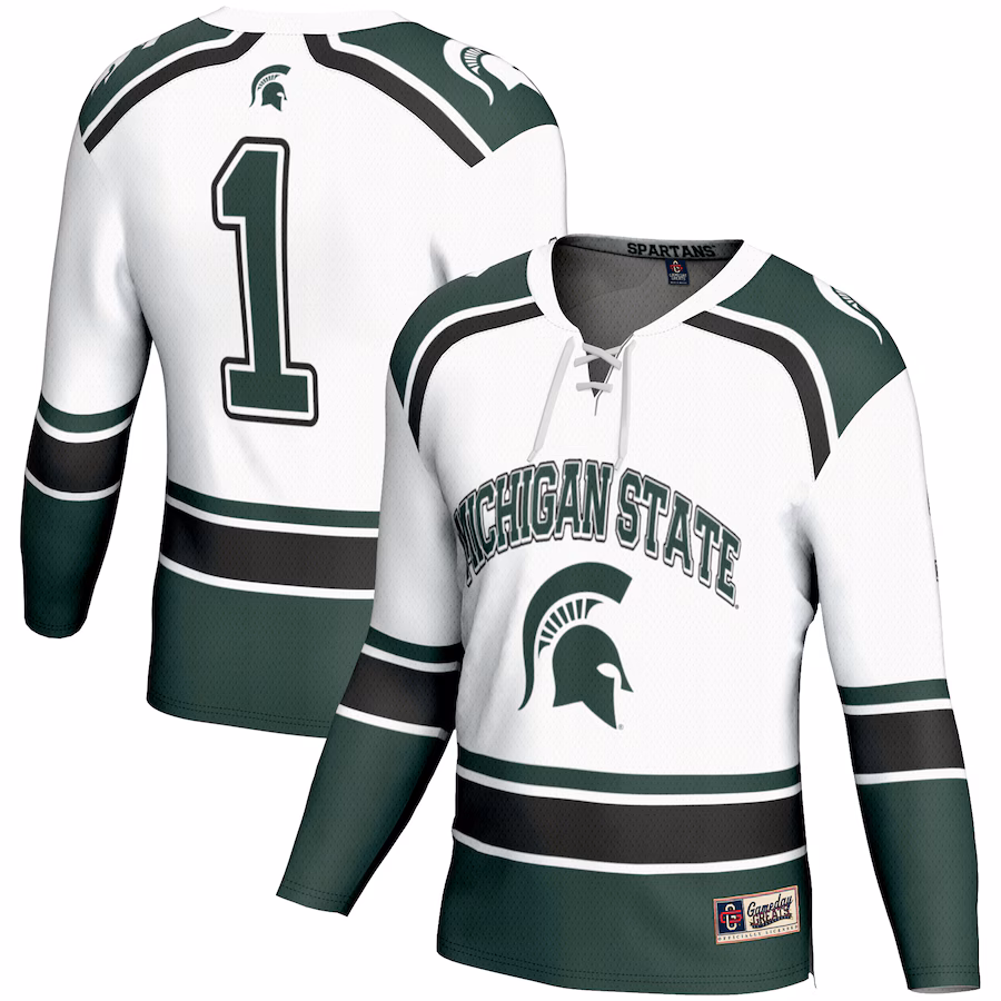 Men's GameDay Greats #1 White Michigan State Spartans Hockey Jersey - Puhuasuan