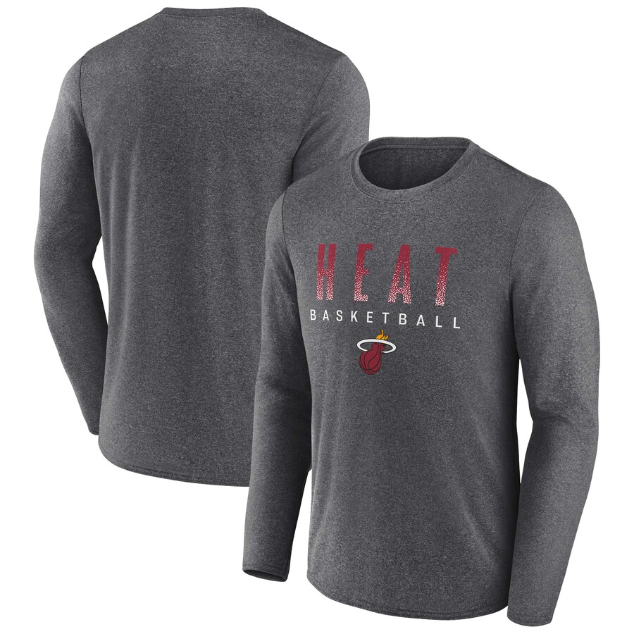 Men's Miami Heat Fanatics Heathered Charcoal Where Legends Play Iconic Practice Long Sleeve T-Shirt - Puhuasuan