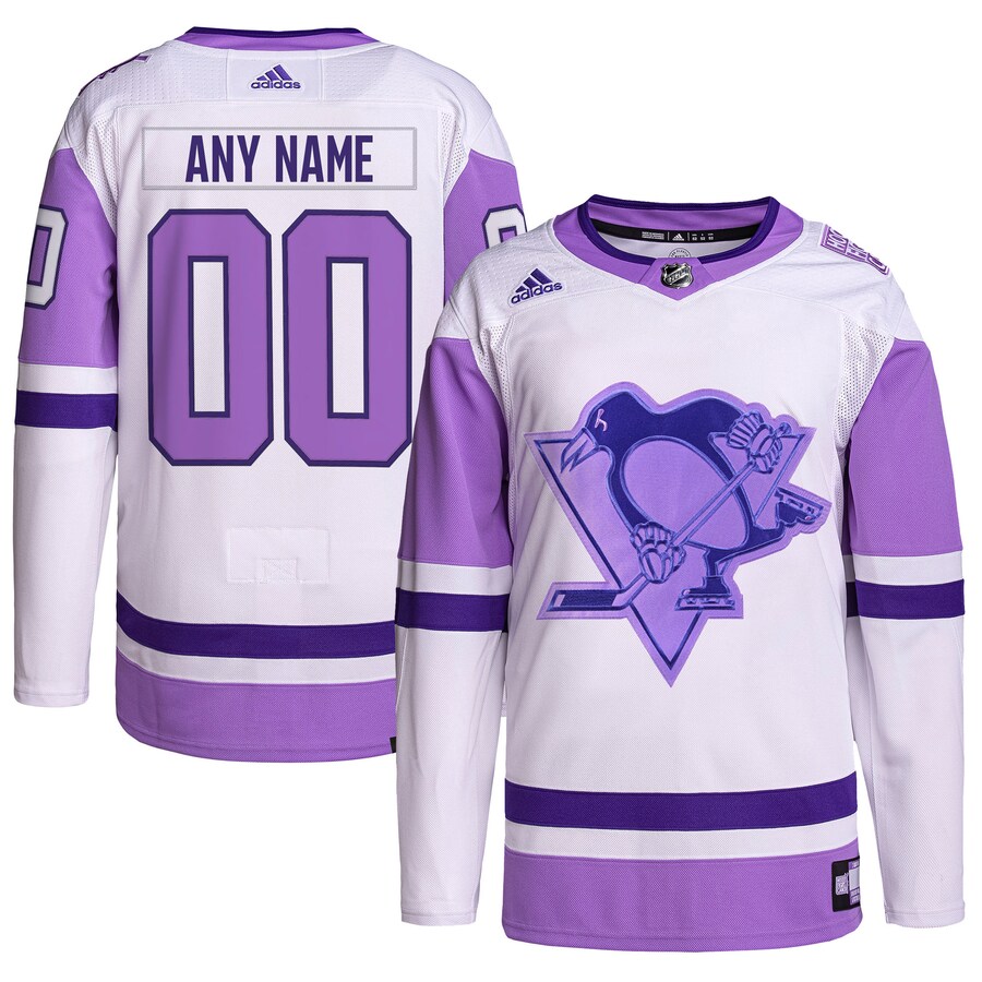 Men's Pittsburgh Penguins adidas White/Purple Hockey Fights Cancer Primegreen Authentic Custom Jersey - Puhuasuan