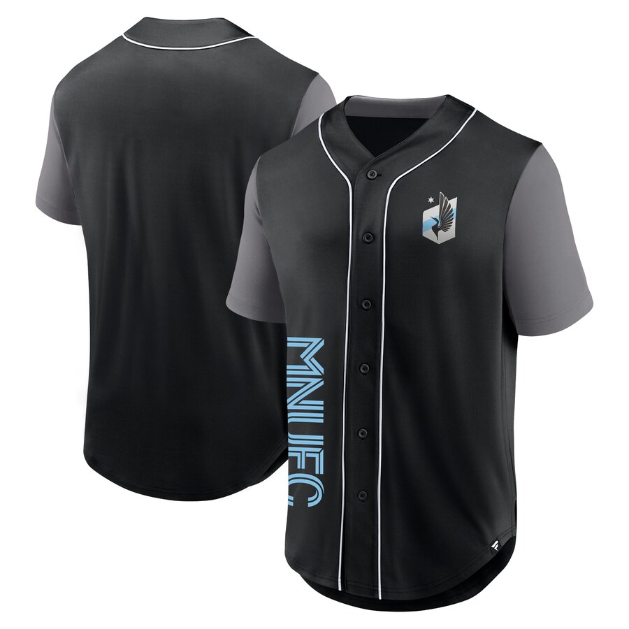Men's Minnesota United FC Fanatics Black Balance Fashion Baseball Jersey - Puhuasuan