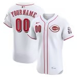 Men's Cincinnati Reds Nike White Home Elite Sponsor Patch Custom Jersey - Puhuasuan