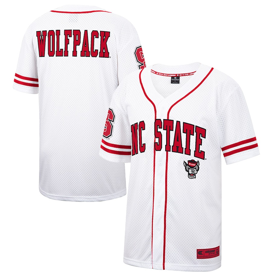 NC State Wolfpack Colosseum Free Spirited Mesh Button-Up Baseball Jersey - White - Puhuasuan
