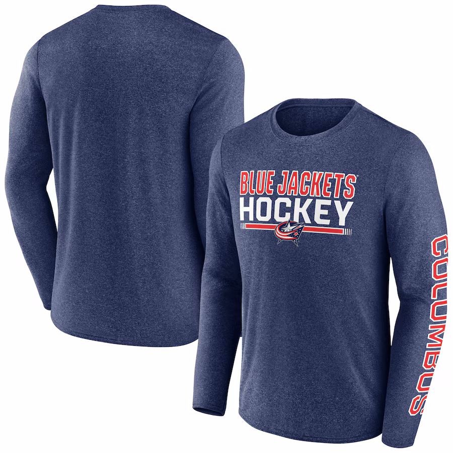 Men's Columbus Blue Jackets Fanatics Heather Navy Sweep Iconic Synthetic Long Sleeve T-Shirt - Puhuasuan