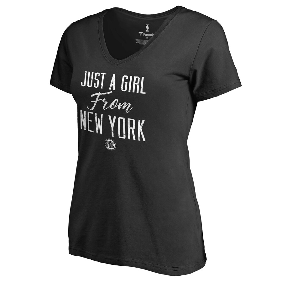Women's New York Knicks Black Just a Girl V-Neck T-Shirt - Puhuasuan
