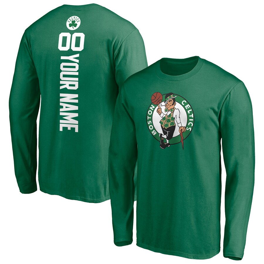 Men's Boston Celtics Green Playmaker Personalized Name & Number Long Sleeve T-Shirt - Puhuasuan