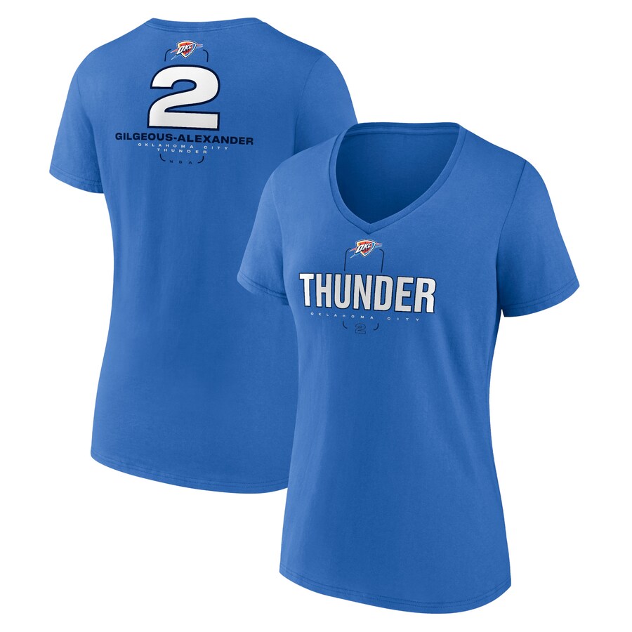Women's Oklahoma City Thunder Shai Gilgeous-Alexander Blue Behind The Back Name & Number V-Neck T-Shirt - Puhuasuan