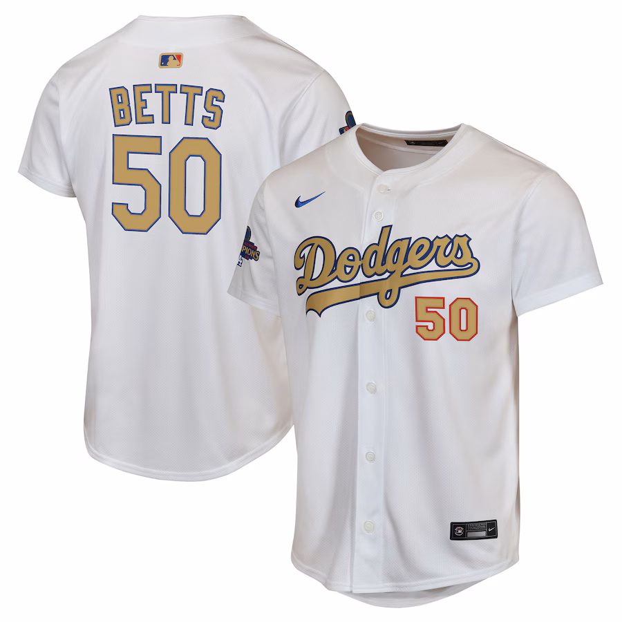 Youth Los Angeles Dodgers Mookie Betts Nike White 2025 Gold Collection Limited Jersey - Puhuasuan
