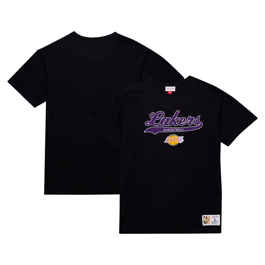 Men's Los Angeles Lakers Mitchell & Ness Black Hardwood Classics Felt Applique Slub T-Shirt - Puhuasuan