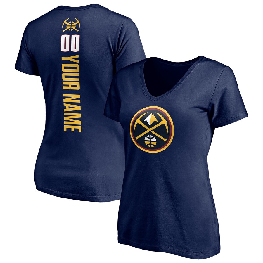 Women's Denver Nuggets Navy Playmaker Personalized Name & Number V-Neck T-Shirt - Puhuasuan