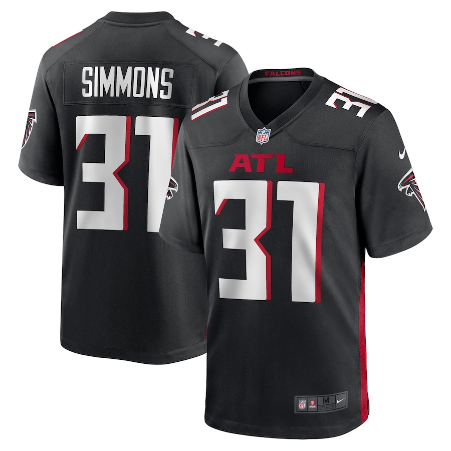 Men's Atlanta Falcons Justin Simmons Nike Black Team Game Jersey - Puhuasuan