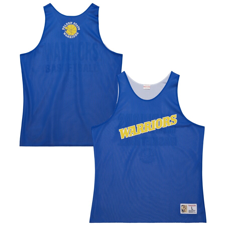 Men's Golden State Warriors Mitchell & Ness Royal/White Hardwood Classics Reversible Mesh Practice Jersey - Puhuasuan