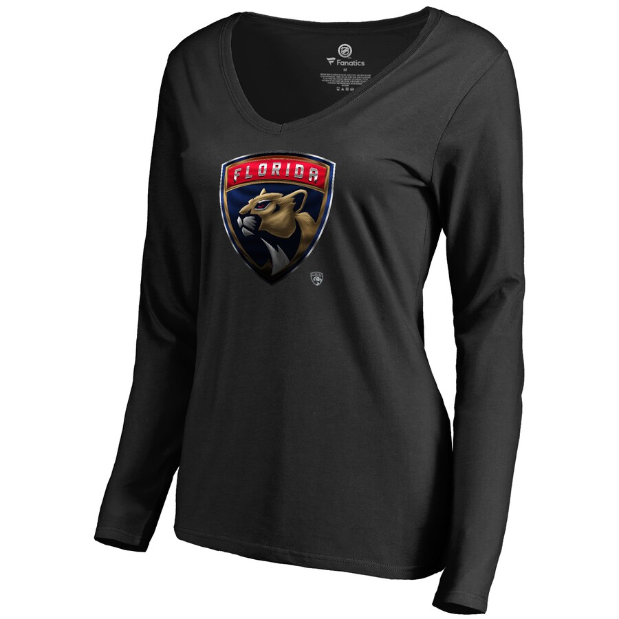 Women's Florida Panthers Black Midnight Mascot Long Sleeve V-Neck T-Shirt - Puhuasuan