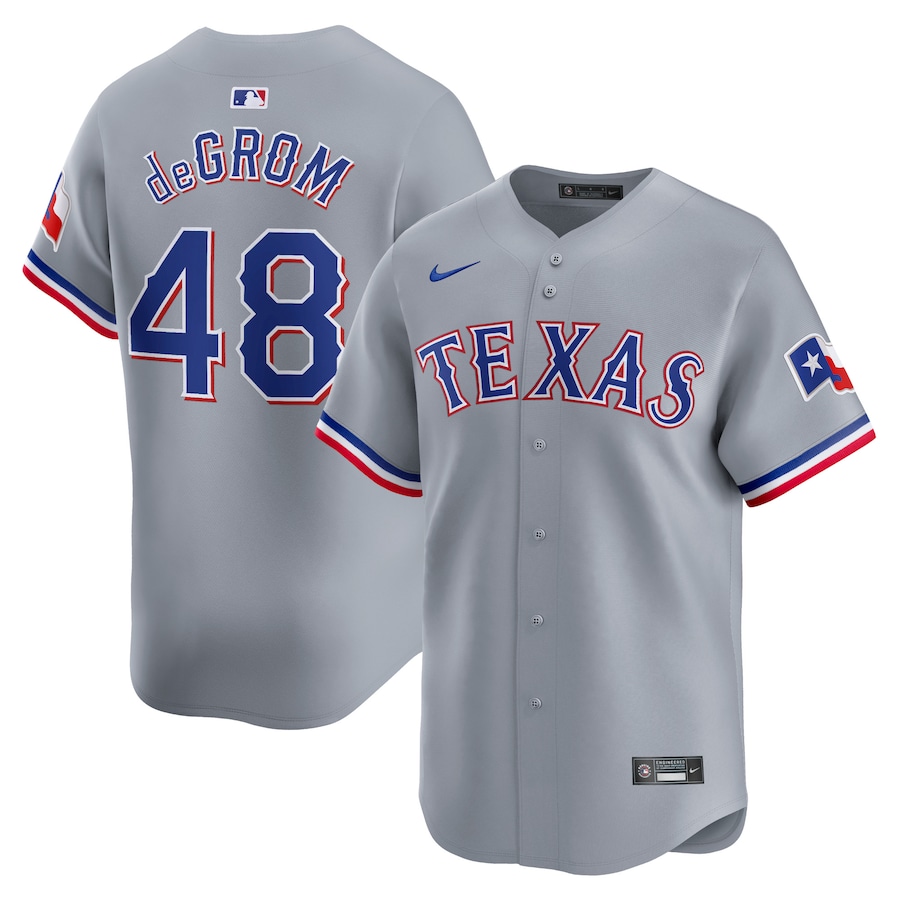 Men's Texas Rangers Jacob deGrom Nike Gray Away Limited Player Jersey - Puhuasuan