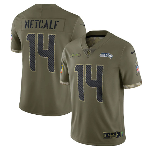 Men's Seattle Seahawks #14 DK Metcalf 2022 Olive Salute To Service Limited Stitched Jersey - Puhuasuan