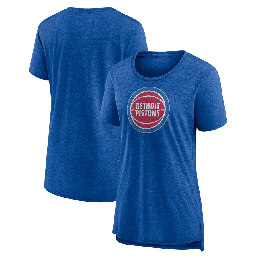 Women's Detroit Pistons Heather Blue Distressed Logo Tri-Blend T-Shirt - Puhuasuan