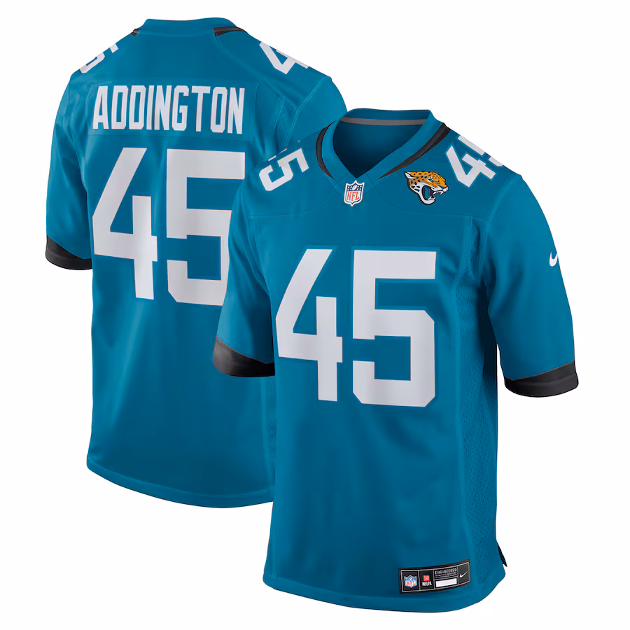 Men's Jacksonville Jaguars Tucker Addington Nike Teal Team Game Jersey - Puhuasuan