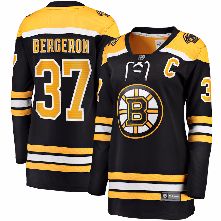 Women's Boston Bruins Patrice Bergeron Fanatics Black Captain Patch Home Breakaway Jersey - Puhuasuan