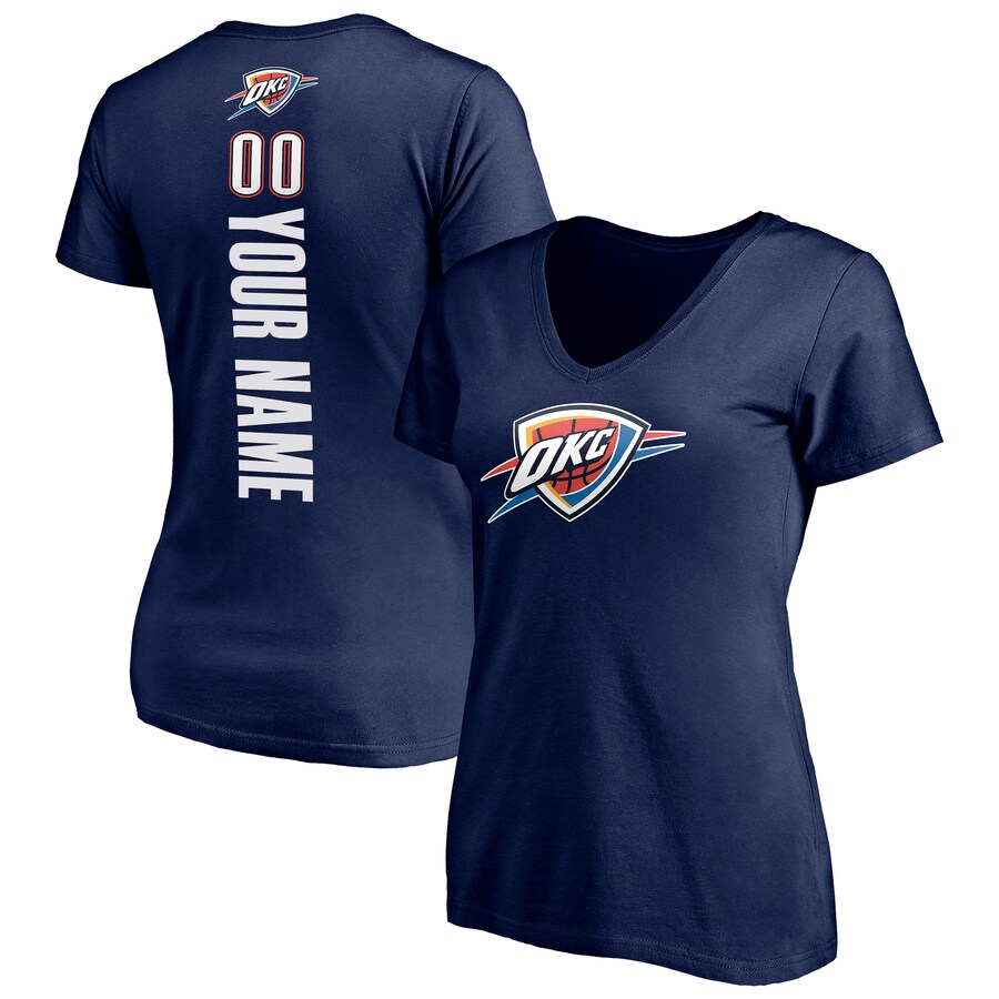 Women's Oklahoma City Thunder Navy Playmaker Personalized Name & Number V-Neck T-Shirt - Puhuasuan