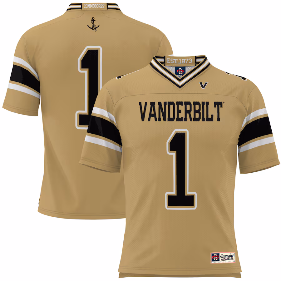 Men's GameDay Greats #1 Gold Vanderbilt Commodores Football Jersey - Puhuasuan