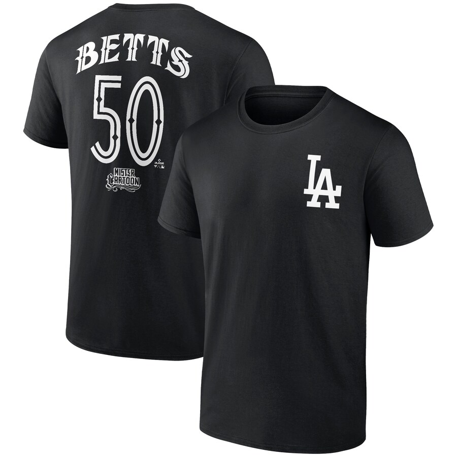 Men's Los Angeles Dodgers Mookie Betts Black Mister Cartoon Name & Number T-Shirt - Puhuasuan