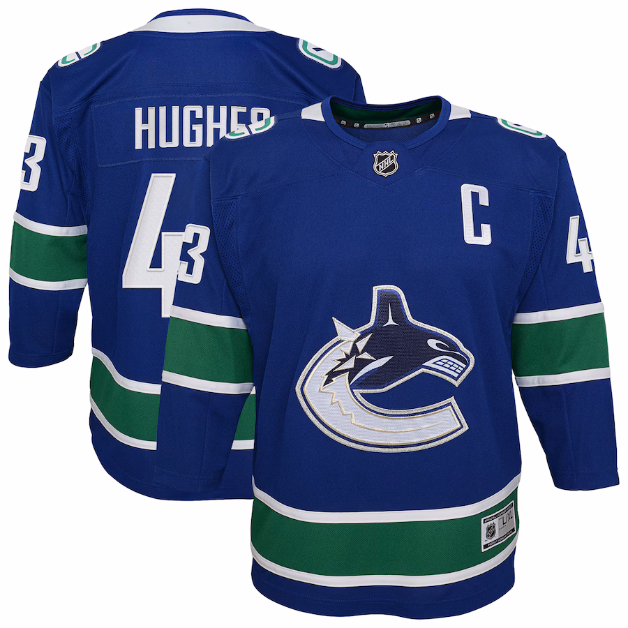 Youth Vancouver Canucks Quinn Hughes Blue Home Premier Player Jersey - Puhuasuan