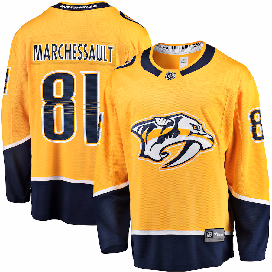 Men's Nashville Predators Jonathan Marchessault Fanatics Gold Premier Breakaway Player Jersey - Puhuasuan