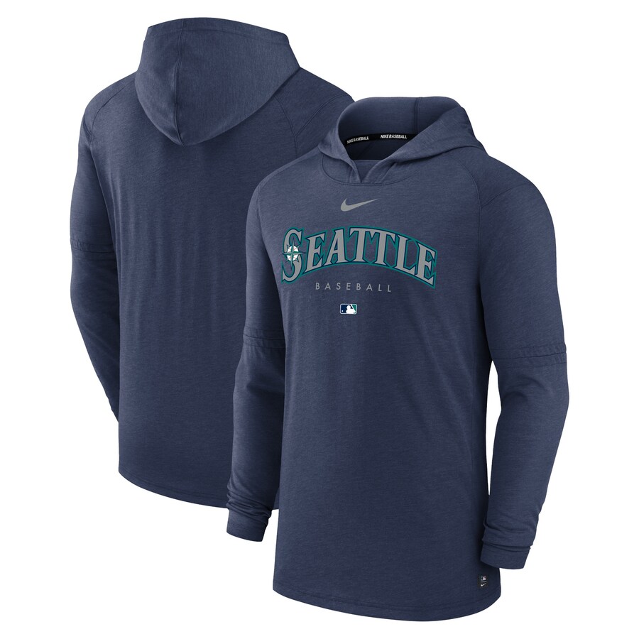 Men's Seattle Mariners Nike Heather Navy Authentic Collection Early Work Tri-Blend Performance Pullover Hoodie - Puhuasuan