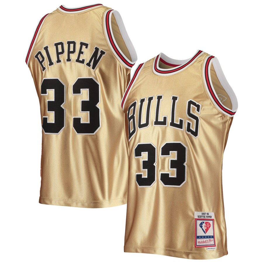 Men's Chicago Bulls Scottie Pippen Gold Mitchell & Ness 75th Anniversary 1997/98 Hardwood Classics Swingman Jersey - Puhuasuan
