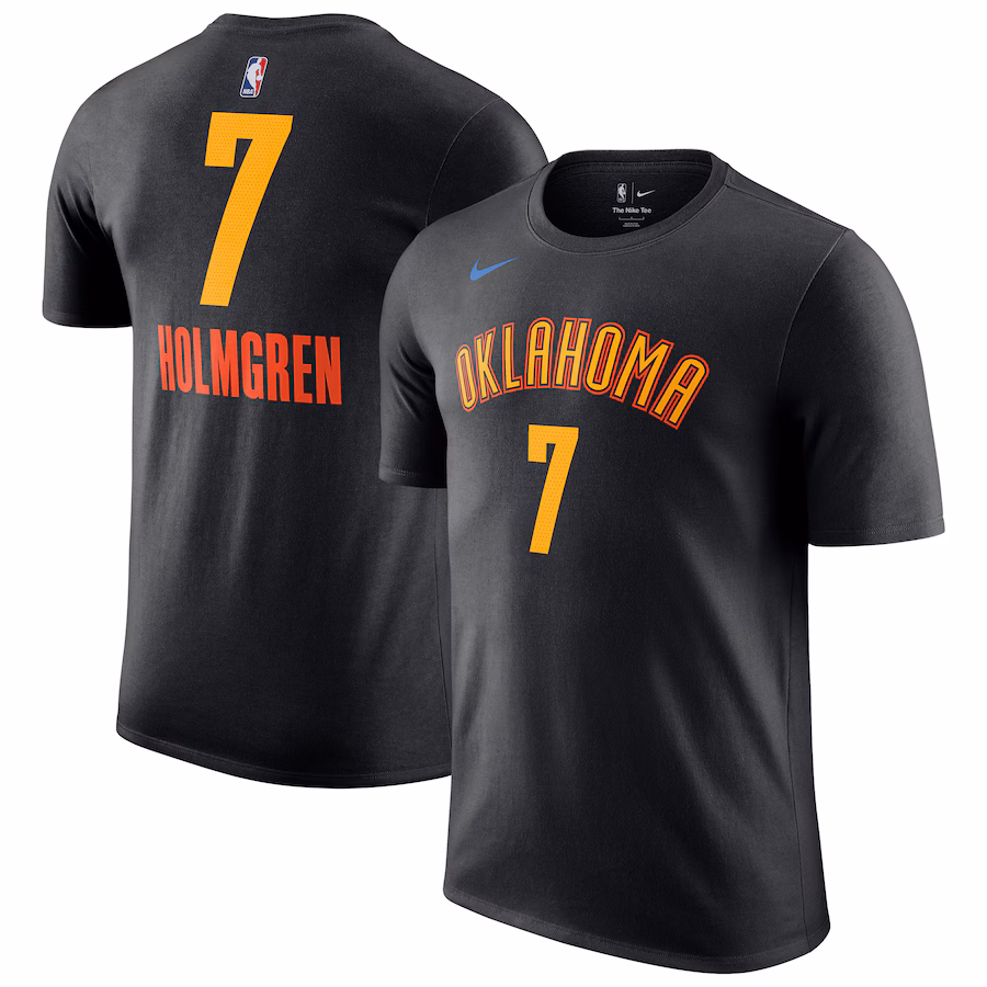 Men's Oklahoma City Thunder Chet Holmgren Nike Black 2024/25 City Edition Name & Number T-Shirt - Puhuasuan