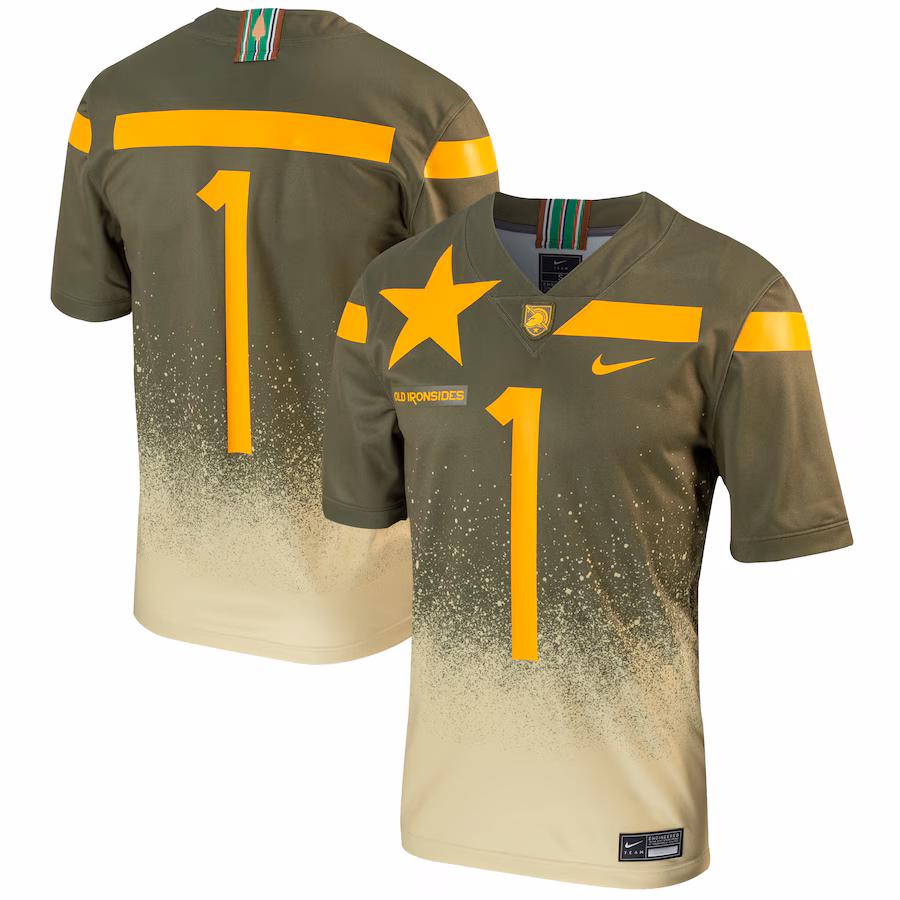 Men's Nike #1 Olive Army Black Knights 1st Armored Division Old Ironsides Untouchable Football Jersey - Puhuasuan