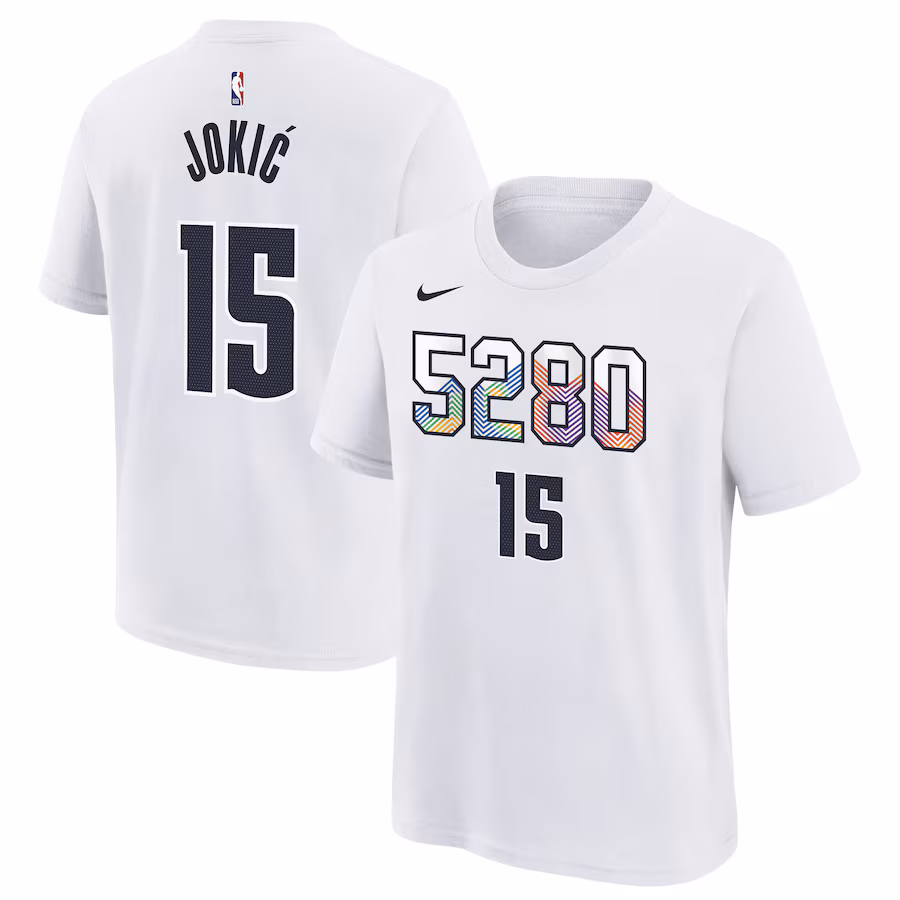 Youth Denver Nuggets Nikola Jokic Nike White 2024/25 City Edition Name & Number T-Shirt - Puhuasuan