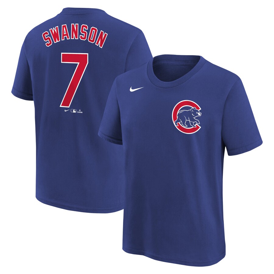 Youth Chicago Cubs Dansby Swanson Nike Royal Home Player Name & Number T-Shirt - Puhuasuan