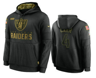 Men's Las Vegas Raiders #4 Derek Carr Black 2020 Salute To Service Sideline Performance Pullover Hoodie - Puhuasuan