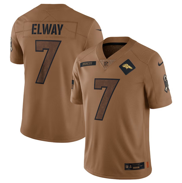 Men's Denver Broncos #7 John Elway 2023 Brown Salute To Service Limited Football Stitched Jersey - Puhuasuan