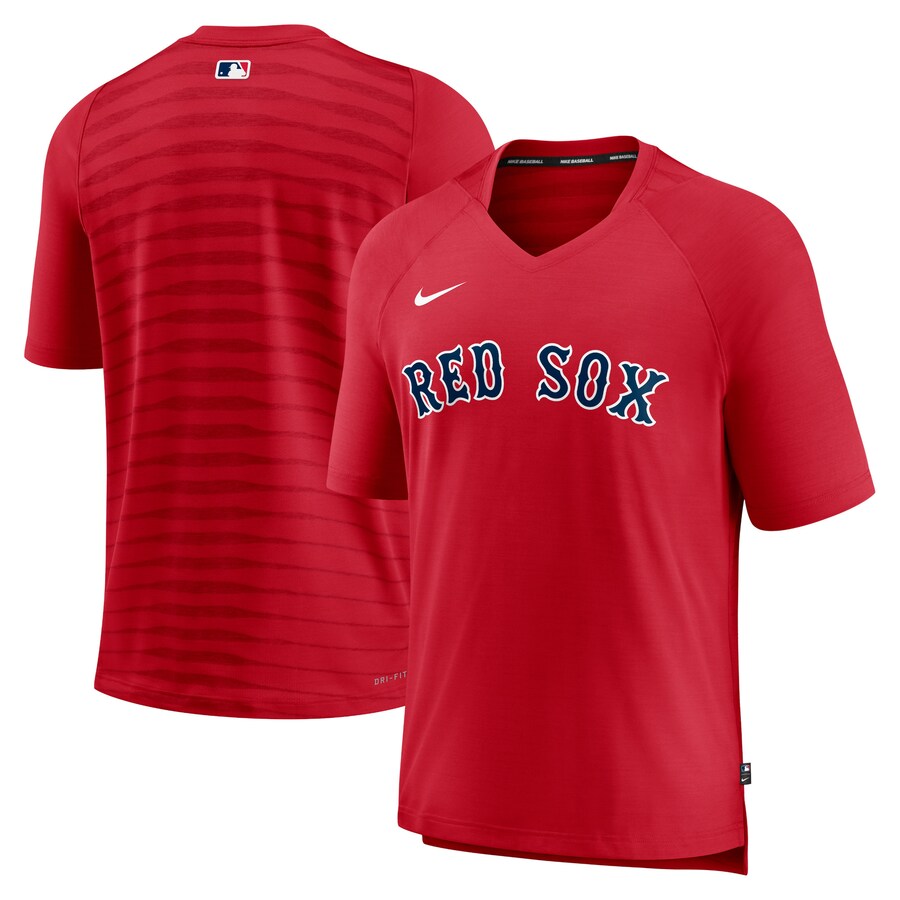 Men's Boston Red Sox Nike Red Authentic Collection Pregame Raglan Performance V-Neck T-Shirt - Puhuasuan