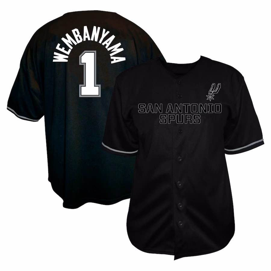 Men's San Antonio Spurs Victor Wembanyama Profile Black Big & Tall Name & Number Button-Up Jersey - Puhuasuan