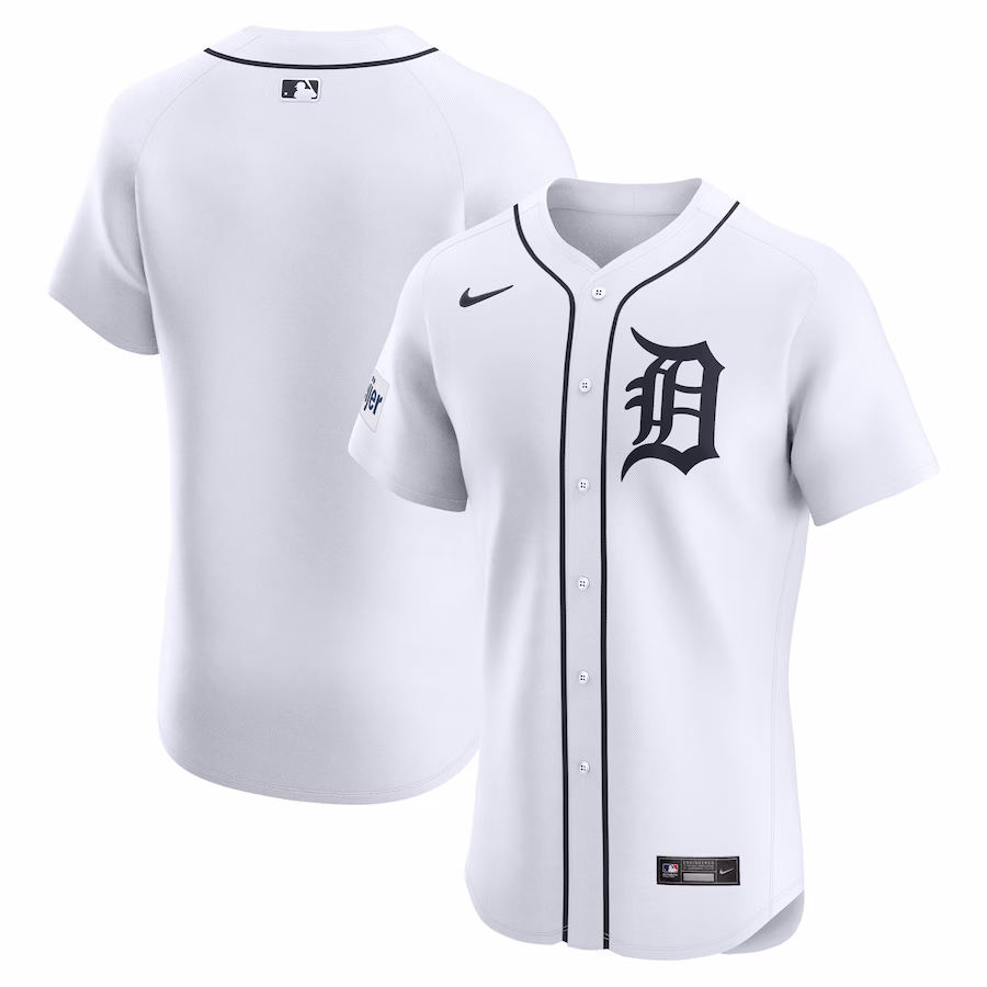 Men's Detroit Tigers Nike White Home Elite Patch Jersey - Puhuasuan