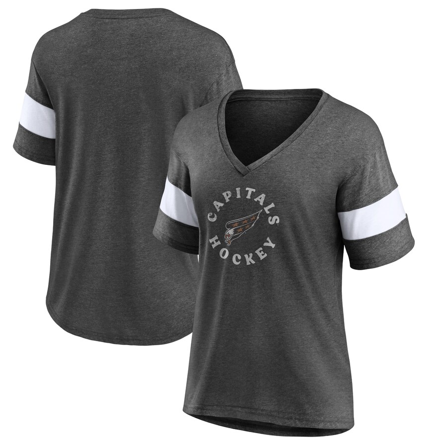 Women's Washington Capitals Fanatics Heather Charcoal Special Edition 2.0 Ring The Alarm V-Neck T-Shirt - Puhuasuan