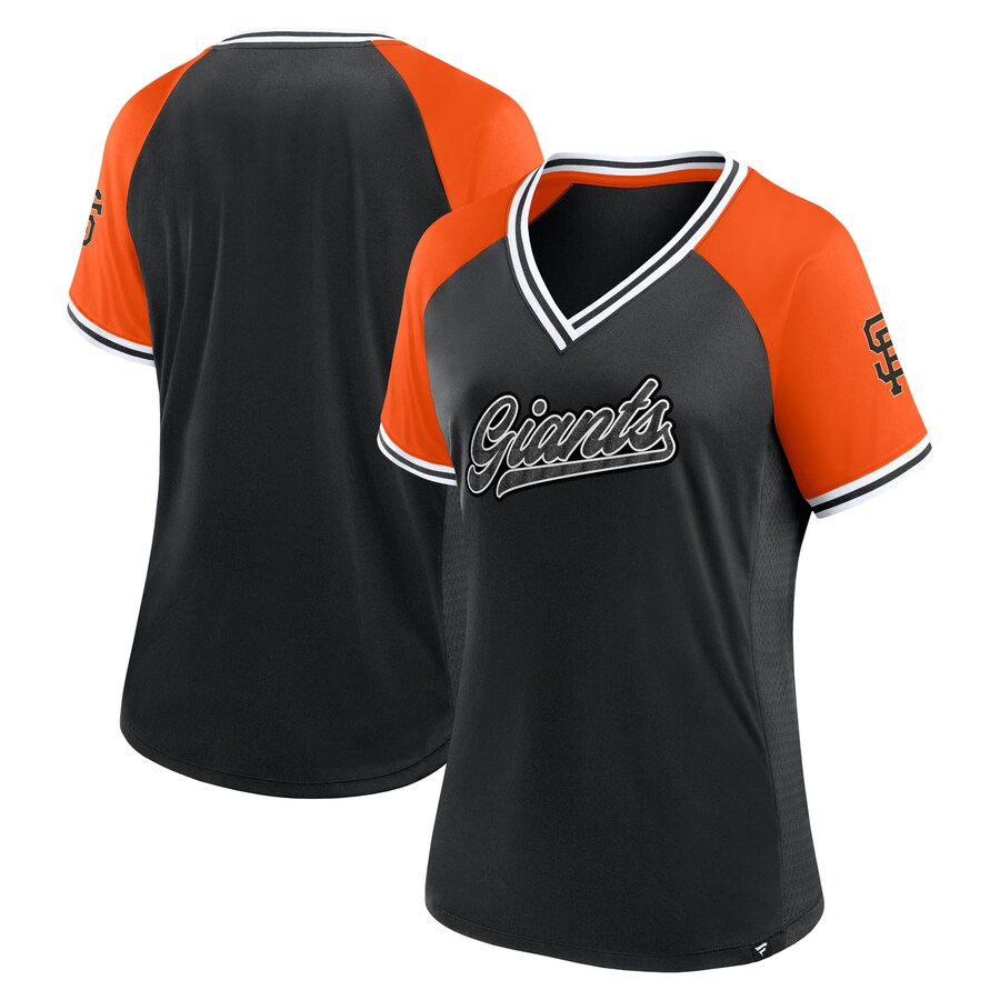 Women's San Francisco Giants Fanatics Black Glitz & Glam League Diva Raglan V-Neck T-Shirt - Puhuasuan