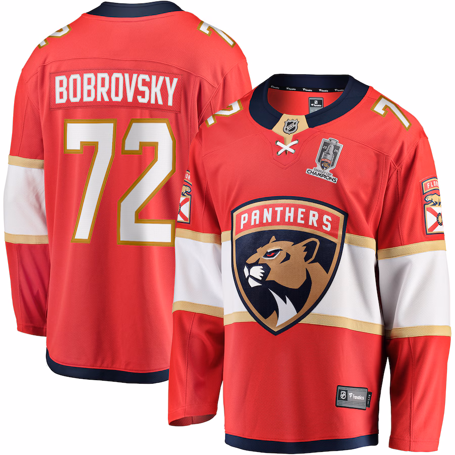 Men's Florida Panthers Sergei Bobrovsky Fanatics Red Home 2024 Stanley Cup Champions Breakaway Player Jersey - Puhuasuan