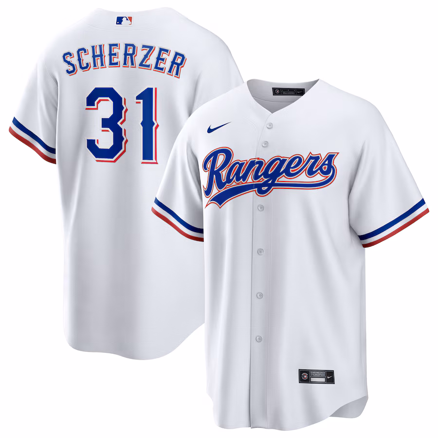 Men's Texas Rangers Max Scherzer Nike White Home Replica Player Jersey - Puhuasuan
