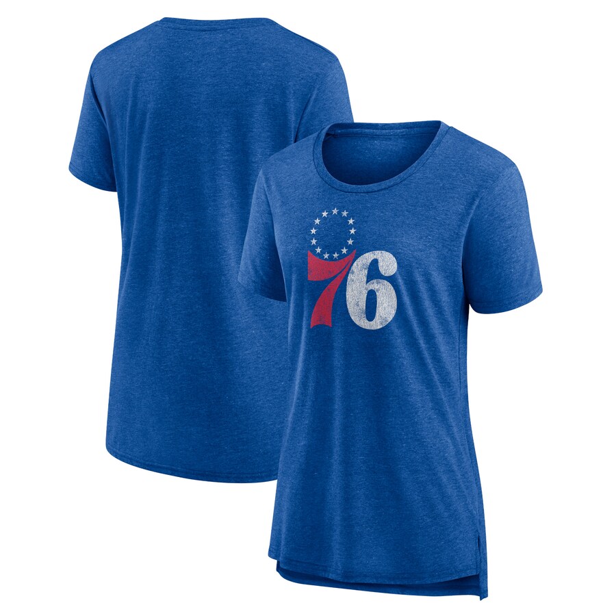 Women's Philadelphia 76ers Heather Royal Distressed Logo Tri-Blend T-Shirt - Puhuasuan