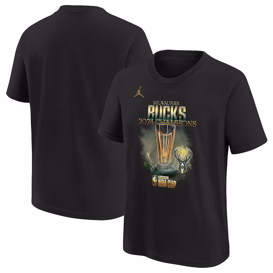 Youth Milwaukee Bucks Jordan Brand Black 2024 NBA Cup Champions Locker Room T-Shirt - Puhuasuan