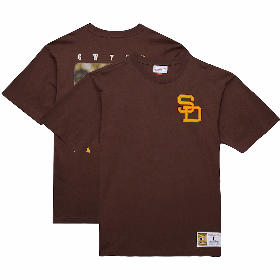 Men's San Diego Padres Tony Gwynn Mitchell & Ness Brown Legends Collection Vintage Logo T-Shirt - Puhuasuan
