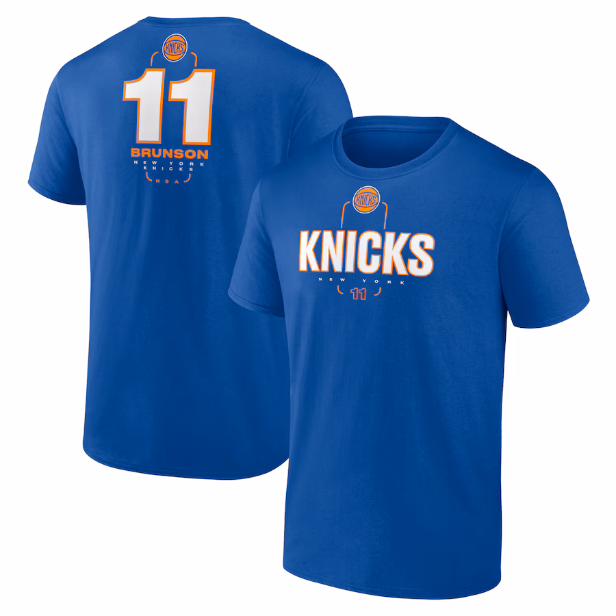 Men's New York Knicks Jalen Brunson Blue Behind The Back Name & Number T-Shirt - Puhuasuan
