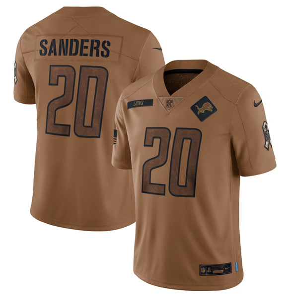 Men's Detroit Lions #20 Barry Sanders 2023 Brown Salute To Service Limited Football Stitched Jersey - Puhuasuan