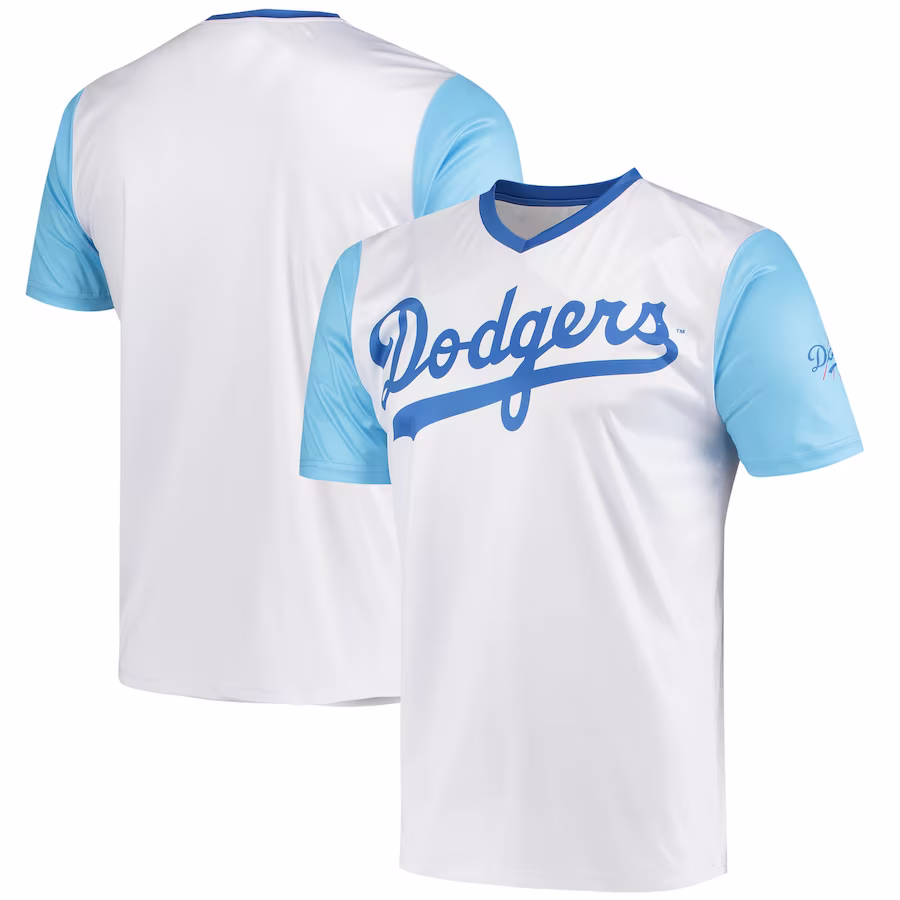 Men's Los Angeles Dodgers Stitches White Cooperstown Collection Wordmark V-Neck Jersey - Puhuasuan